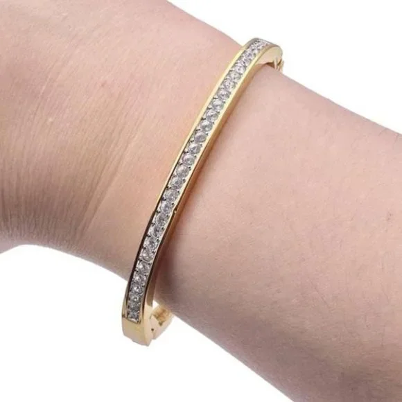 Swarovski Crystal Pave Gold Bangle Bracelet - Picture 1 of 8